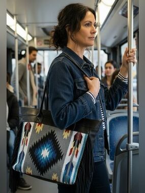 ECOTORIE BLEU Southwest Fringe High Quality Leather Tote Bag